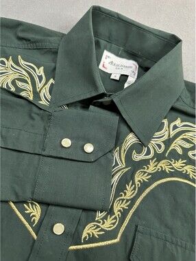 Ace Of Diamond Men Western Pearl Snap Button Long Sleeve Embroidered Shirt S